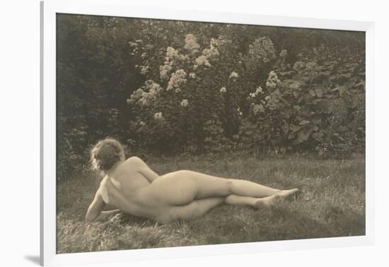 Nude Woman on Grass with Hedges-null-Framed Art Print