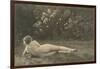 Nude Woman on Grass with Hedges-null-Framed Art Print