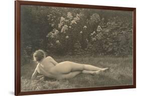 Nude Woman on Grass with Hedges-null-Framed Art Print