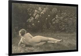 Nude Woman on Grass with Hedges-null-Framed Art Print