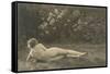 Nude Woman on Grass with Hedges-null-Framed Stretched Canvas