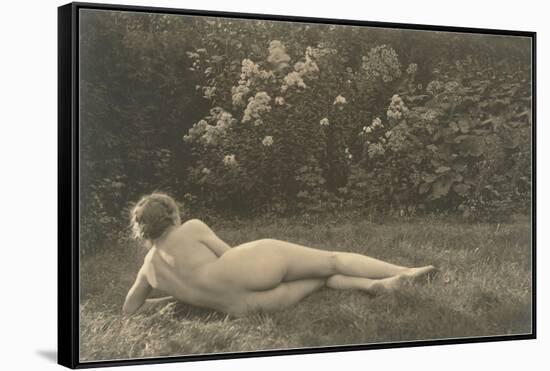 Nude Woman on Grass with Hedges-null-Framed Stretched Canvas