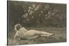 Nude Woman on Grass with Hedges-null-Stretched Canvas