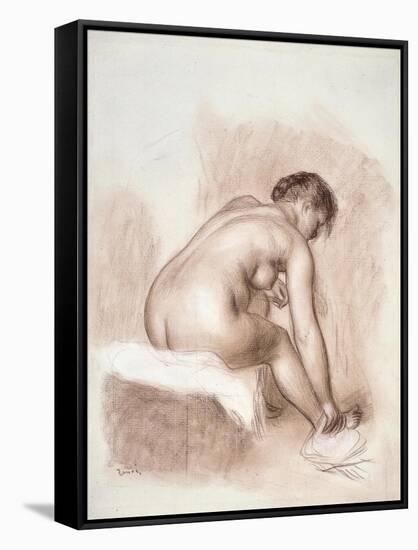 Nude Woman Sitting, Drying Her Right Foot-Pierre-Auguste Renoir-Framed Stretched Canvas