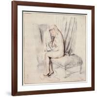 Nude Woman Sitting on a Chaise Longue, Putting on Her Shirt, 18th Century-Jean-Antoine Watteau-Framed Giclee Print