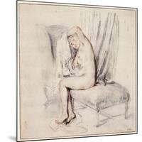 Nude Woman Sitting on a Chaise Longue, Putting on Her Shirt, 18th Century-Jean-Antoine Watteau-Mounted Giclee Print
