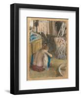 Nude Woman, Squatting, From Behind-Edgar Degas-Framed Art Print