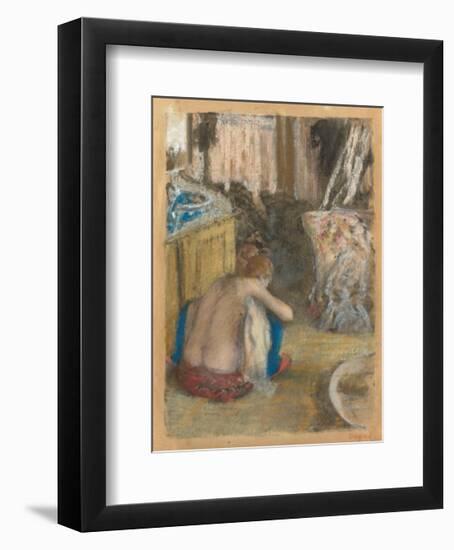 Nude Woman, Squatting, From Behind-Edgar Degas-Framed Art Print