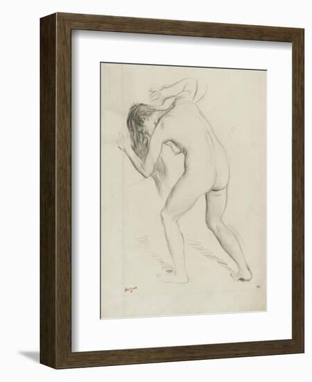 Nude Woman Standing, Leaning Forward, Horses Defeated-Edgar Degas-Framed Giclee Print