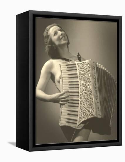 Nude Woman with Accordion-null-Framed Stretched Canvas