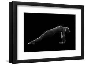 Nude woman with tattoos in yoga pose against black background-Panoramic Images-Framed Photographic Print