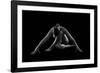 Nude woman with tattoos in yoga pose against black background-Panoramic Images-Framed Photographic Print