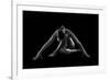 Nude woman with tattoos in yoga pose against black background-Panoramic Images-Framed Photographic Print