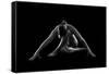 Nude woman with tattoos in yoga pose against black background-Panoramic Images-Framed Stretched Canvas