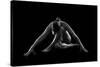 Nude woman with tattoos in yoga pose against black background-Panoramic Images-Stretched Canvas