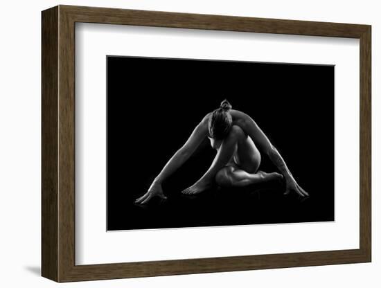 Nude woman with tattoos in yoga pose against black background-Panoramic Images-Framed Photographic Print