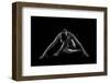 Nude woman with tattoos in yoga pose against black background-Panoramic Images-Framed Photographic Print