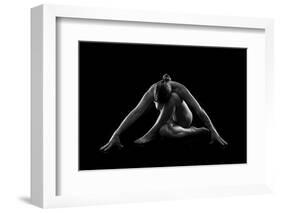 Nude woman with tattoos in yoga pose against black background-Panoramic Images-Framed Photographic Print