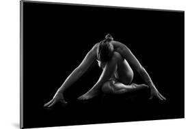 Nude woman with tattoos in yoga pose against black background-Panoramic Images-Mounted Photographic Print