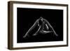 Nude woman with tattoos in yoga pose against black background-Panoramic Images-Framed Photographic Print