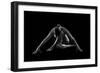 Nude woman with tattoos in yoga pose against black background-Panoramic Images-Framed Photographic Print