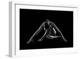 Nude woman with tattoos in yoga pose against black background-Panoramic Images-Framed Photographic Print