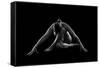 Nude woman with tattoos in yoga pose against black background-Panoramic Images-Framed Stretched Canvas