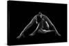 Nude woman with tattoos in yoga pose against black background-Panoramic Images-Stretched Canvas