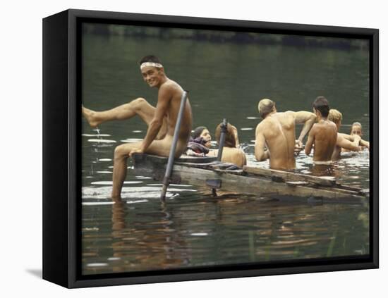 Nude Young Man on Dock, Enjoying Skinny Dipping in River at Woodstock Music and Art Festival-Bill Eppridge-Framed Stretched Canvas