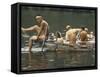 Nude Young Man on Dock, Enjoying Skinny Dipping in River at Woodstock Music and Art Festival-Bill Eppridge-Framed Stretched Canvas