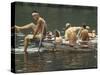 Nude Young Man on Dock, Enjoying Skinny Dipping in River at Woodstock Music and Art Festival-Bill Eppridge-Stretched Canvas