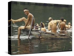 Nude Young Man on Dock, Enjoying Skinny Dipping in River at Woodstock Music and Art Festival-Bill Eppridge-Stretched Canvas