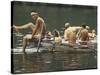 Nude Young Man on Dock, Enjoying Skinny Dipping in River at Woodstock Music and Art Festival-Bill Eppridge-Stretched Canvas