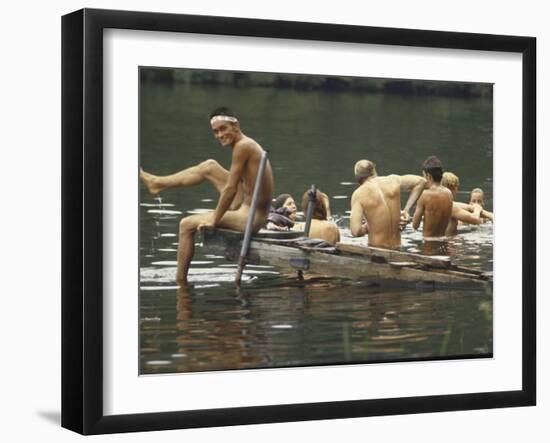 Nude Young Man on Dock, Enjoying Skinny Dipping in River at Woodstock Music and Art Festival-Bill Eppridge-Framed Photographic Print