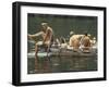 Nude Young Man on Dock, Enjoying Skinny Dipping in River at Woodstock Music and Art Festival-Bill Eppridge-Framed Photographic Print