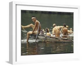 Nude Young Man on Dock, Enjoying Skinny Dipping in River at Woodstock Music and Art Festival-Bill Eppridge-Framed Photographic Print