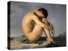 Nude young man sitting by the sea, 1836-Jean-Hippolyte Flandrin-Stretched Canvas