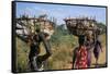 Nuer Women Carrying Sorghum, Gambella Region, Ilubador State, Ethiopia, Africa-Bruno Barbier-Framed Stretched Canvas