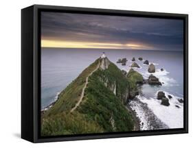 Nugget Point Lighthouse on the Coast and Overcast Sky, the Catlins, South Island, New Zealand-Gavin Hellier-Framed Stretched Canvas