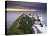 Nugget Point Lighthouse on the Coast and Overcast Sky, the Catlins, South Island, New Zealand-Gavin Hellier-Stretched Canvas