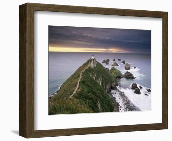 Nugget Point Lighthouse on the Coast and Overcast Sky, the Catlins, South Island, New Zealand-Gavin Hellier-Framed Photographic Print