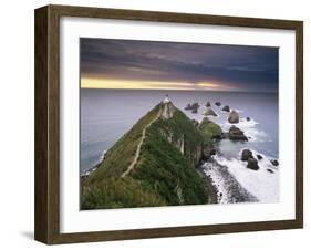 Nugget Point Lighthouse on the Coast and Overcast Sky, the Catlins, South Island, New Zealand-Gavin Hellier-Framed Photographic Print