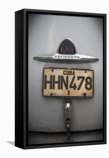 Number Plate of Classic 50s Car, Havana, Cuba-Jon Arnold-Framed Stretched Canvas