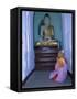 Nun and Statue of the Buddha, Shwedagon Paya (Shwe Dagon Pagoda), Yangon (Rangoon), Myanmar (Burma)-Gavin Hellier-Framed Stretched Canvas