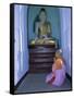 Nun and Statue of the Buddha, Shwedagon Paya (Shwe Dagon Pagoda), Yangon (Rangoon), Myanmar (Burma)-Gavin Hellier-Framed Stretched Canvas
