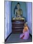 Nun and Statue of the Buddha, Shwedagon Paya (Shwe Dagon Pagoda), Yangon (Rangoon), Myanmar (Burma)-Gavin Hellier-Mounted Photographic Print