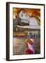 Nun in Front of Reclining Buddha Statue, Shwethalyaung, Bago (Pegu), Myanmar (Burma), Asia-Tuul-Framed Photographic Print