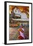 Nun in Front of Reclining Buddha Statue, Shwethalyaung, Bago (Pegu), Myanmar (Burma), Asia-Tuul-Framed Photographic Print