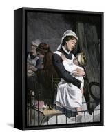 Nurse Holding Sick Child in the Children's Hospital, London, 1880s-null-Framed Stretched Canvas