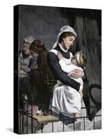 Nurse Holding Sick Child in the Children's Hospital, London, 1880s-null-Stretched Canvas